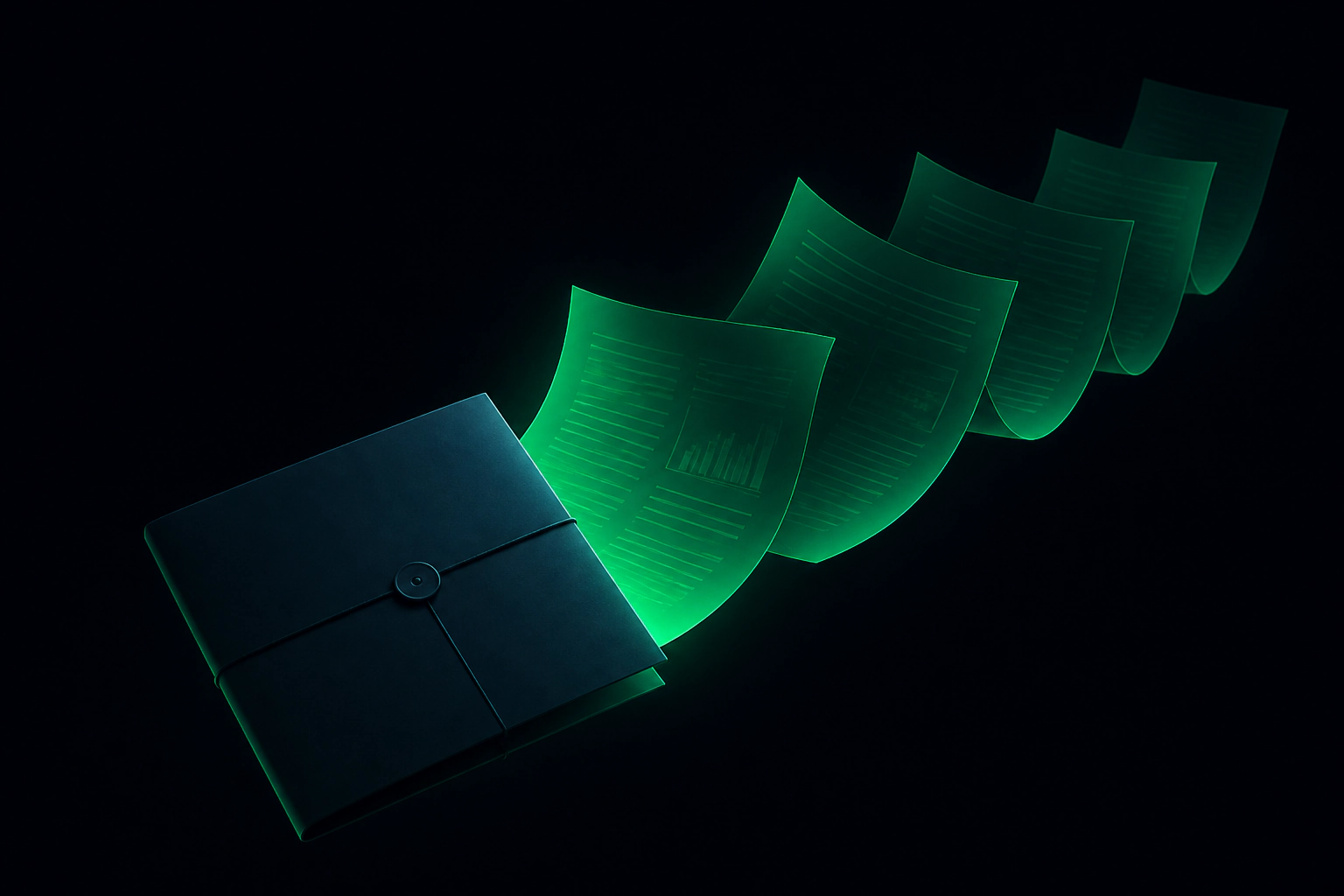A sealed document unfolding into readable pages.